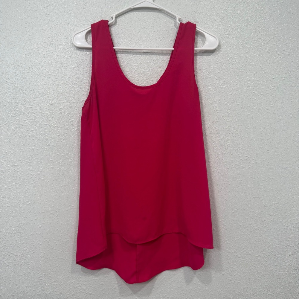 Maurices Womens Fuchsia Pink Bow Back Ruffle High Low Sleeveless Blouse Size M